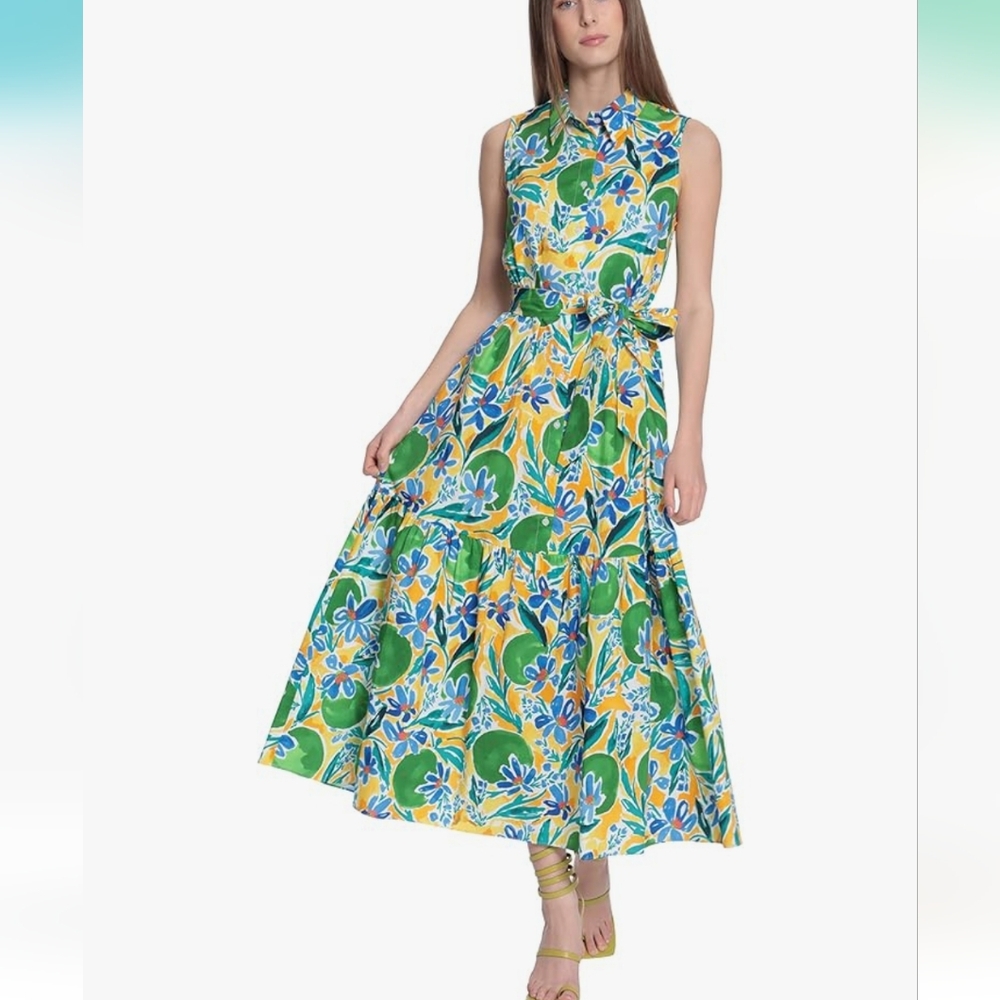 Donna Morgan Women's Button Down Maxi Shirt Dress with Ruffle Hem